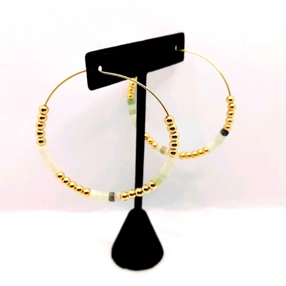 Amazonite Natural Stone Hoop Earrings - Picture 1 of 3